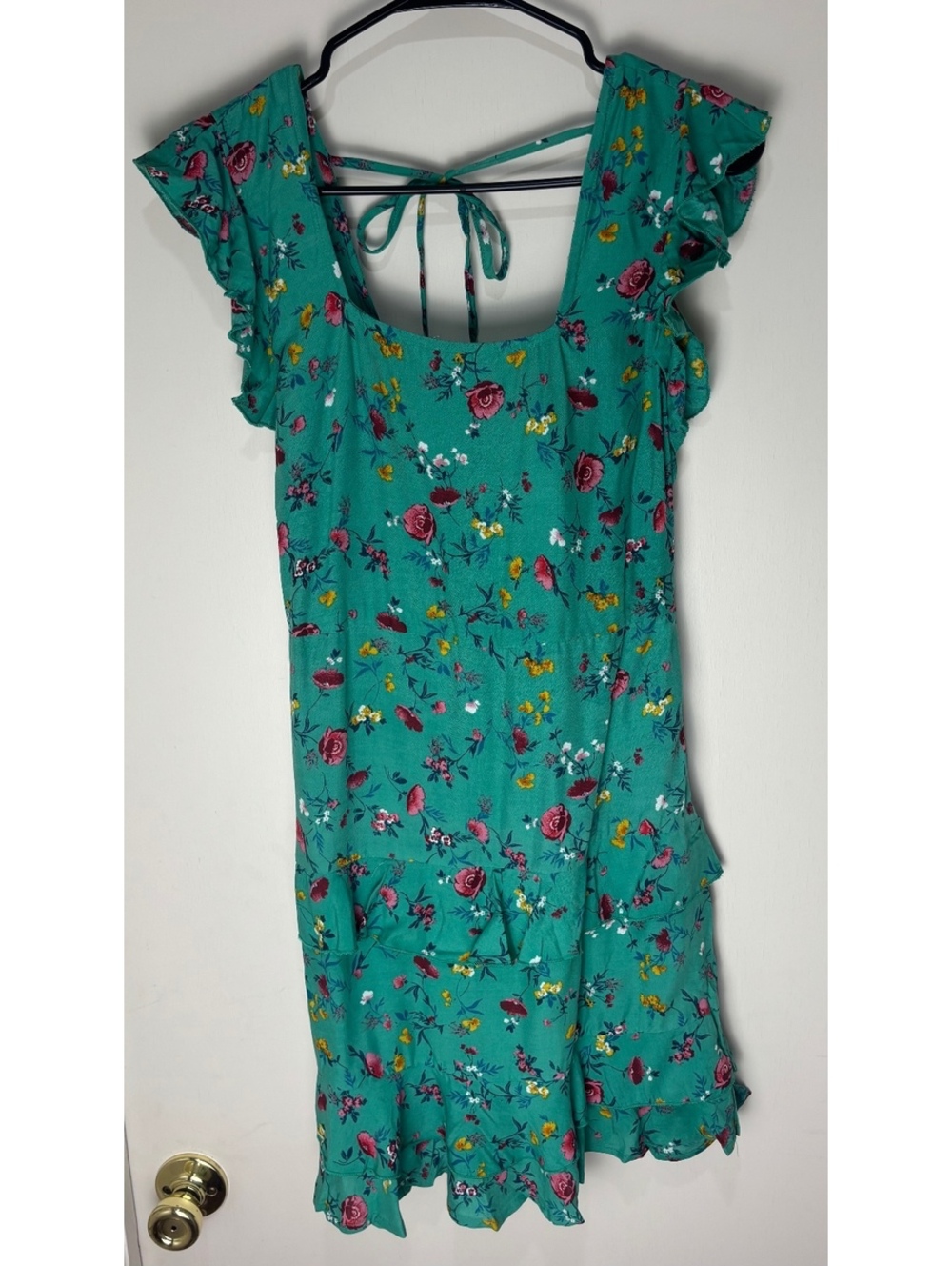NWT Lottie & Holly Floral Mini Dress M Green Ruffle Tiered Boho